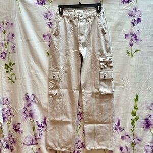 Abercrombie Tan Loose High Rise Straight Leg Cargo Pants